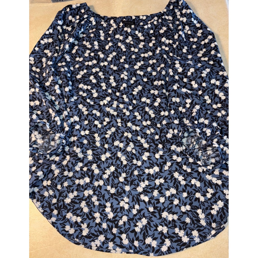 Ann Taylor Floral Blouse‎ Long Sleeve Casual Top Blue White XS